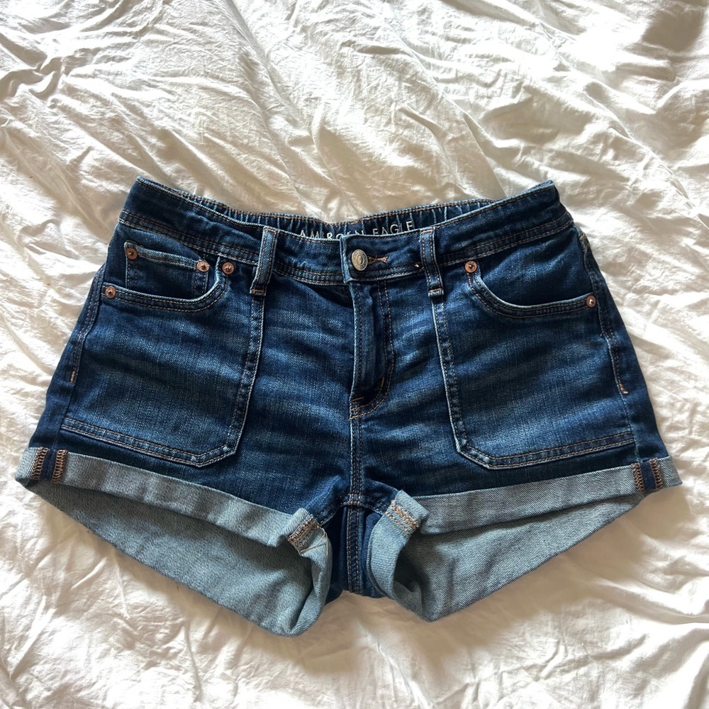 American Eagle Outfitters Blue Jean Shorts Mid Waisted Cuffed